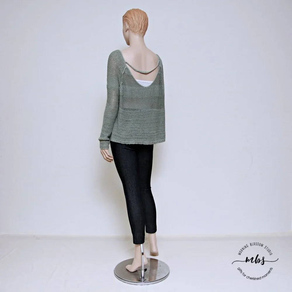 Free People Nickels & Dimes Oversize Knit Silk Blend Sweater Green Women Size SP